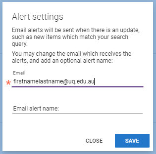 Alert settings, including prefilled email and optional email alert name