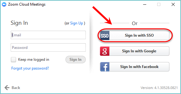 the sign in with SSO button is highlighted