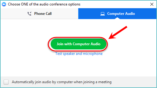 the join with computer audio button is highlighted