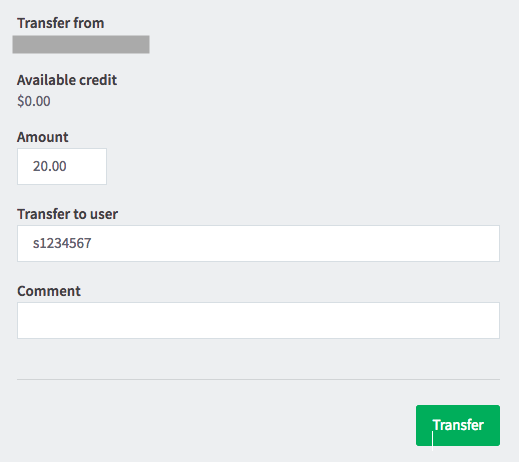 Trasnfer print credit interface