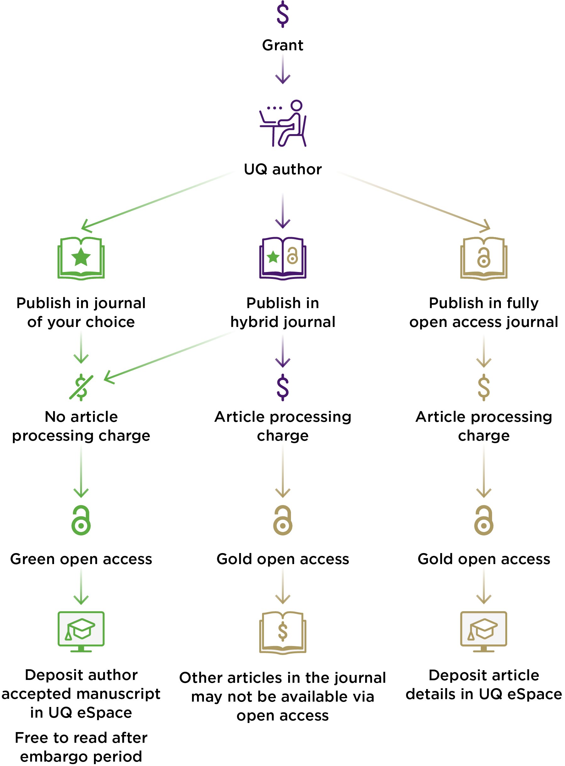 Diagram of different open access alternatives, illustrating the previous text.