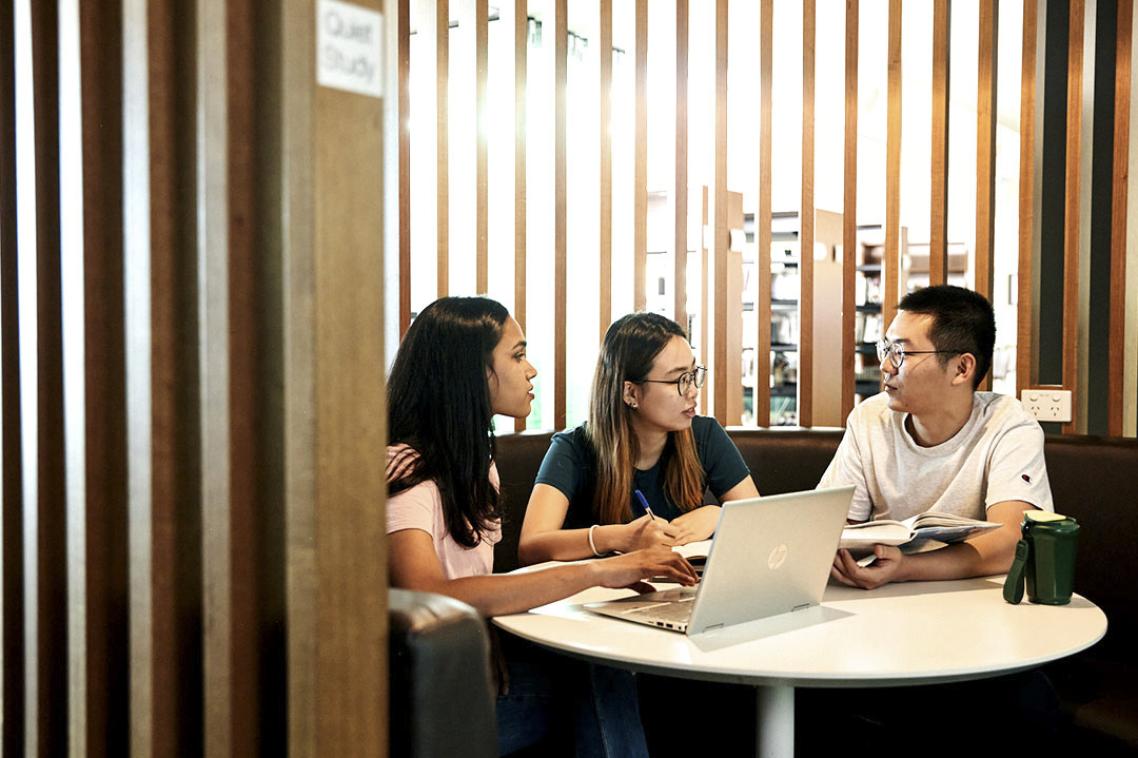 Students in a study booth.