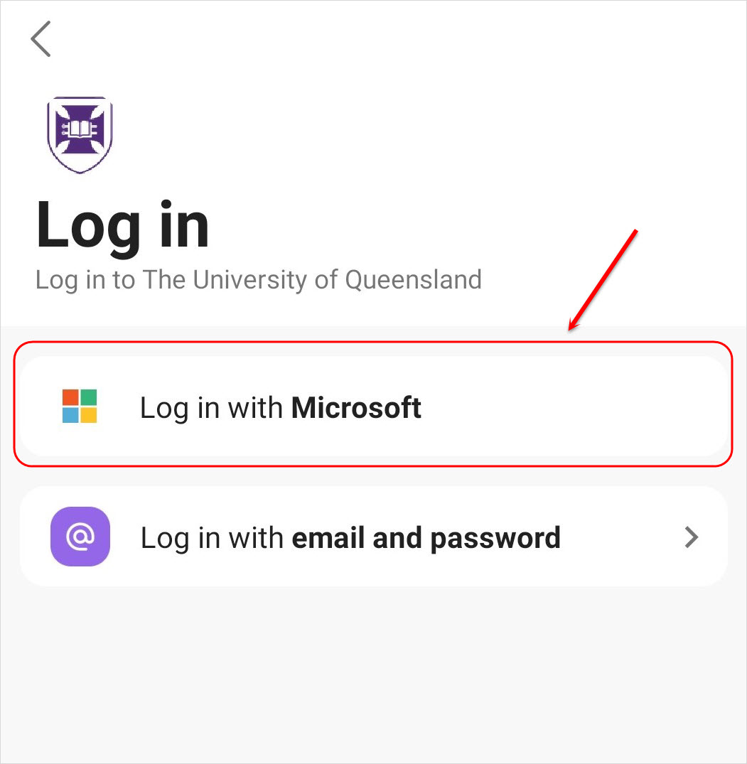 the log in with microsoft button is highlighted