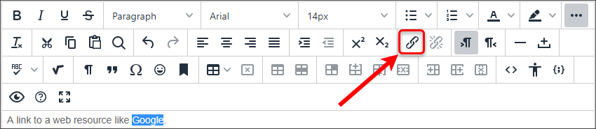 Insert/edit link button circled.