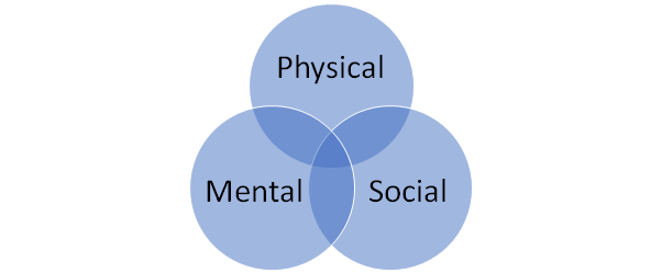 Venn diagram showing the intersection of physical, mental and social