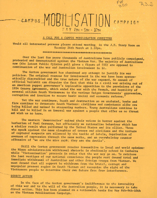  a call for a Campus Mobilisation Committee, Fryer Library, FVF355.