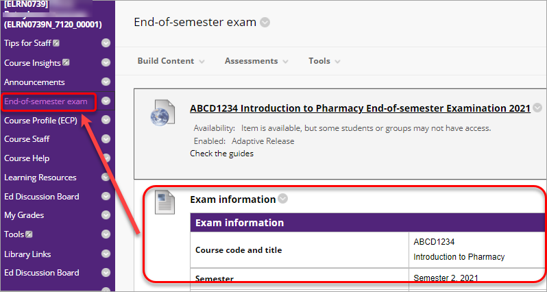 locating end-of-semester exam link