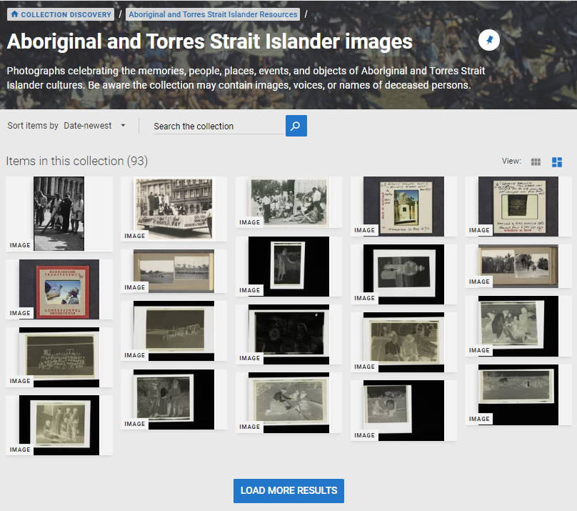  items display by gallery view, with navigation options including sorting, searching, change to grid or gallery display, and loading more results