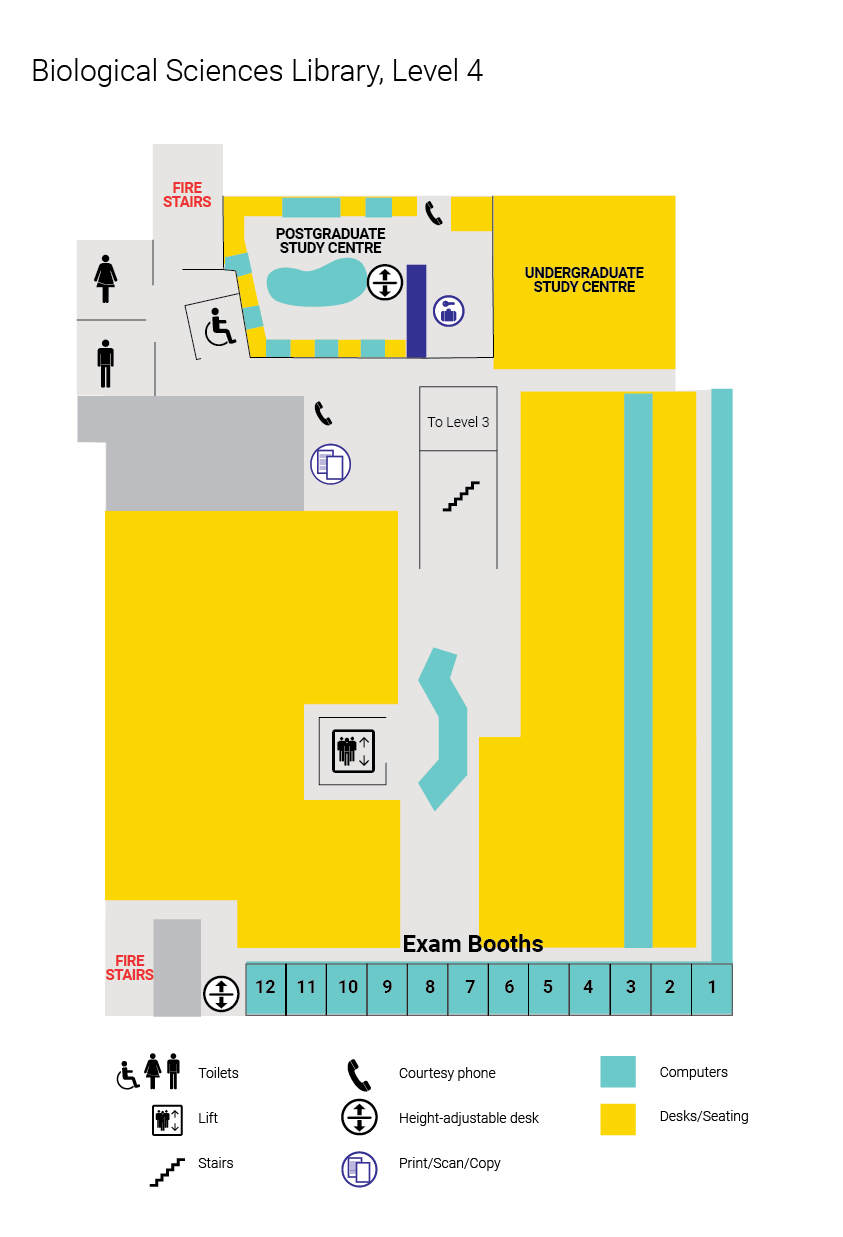 Level four floor plan, UQ Biological Sciences Library. Click for a larger image.