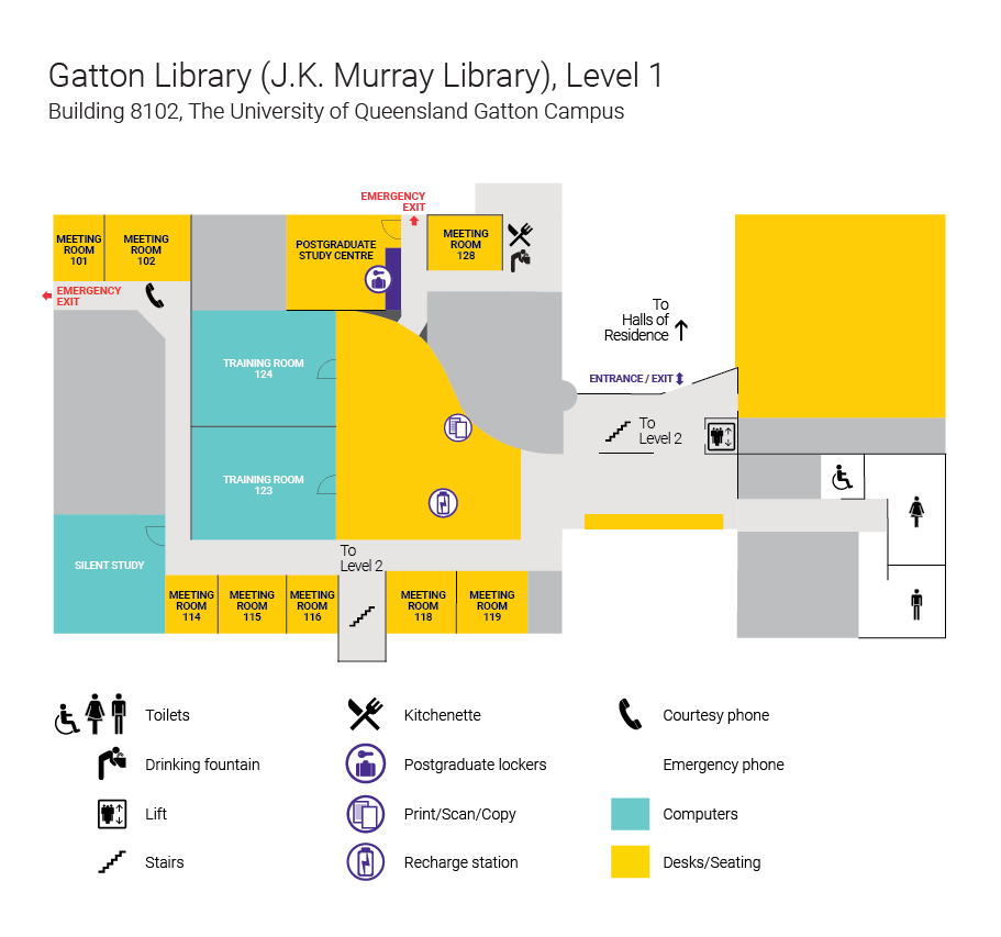Gatton Library (JK Murray Library) floorplan, level one.