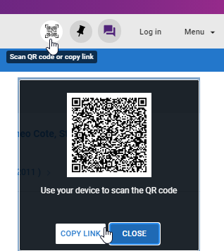 Save and search a search by QR code at top right, with either Copy link or scanning the QR code with your device