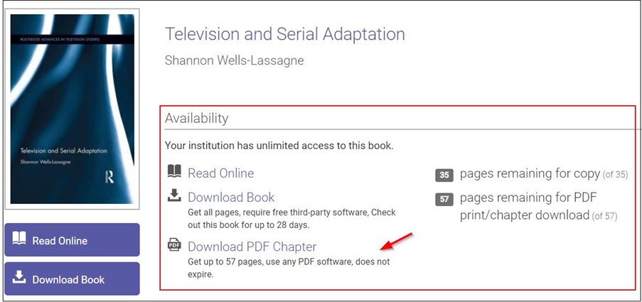 Screenshot showing Download information on ebook front page