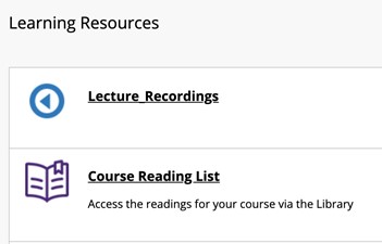 Image of course reading list link in Learn.UQ Blackboard