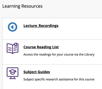 Screenshot of subject guides link