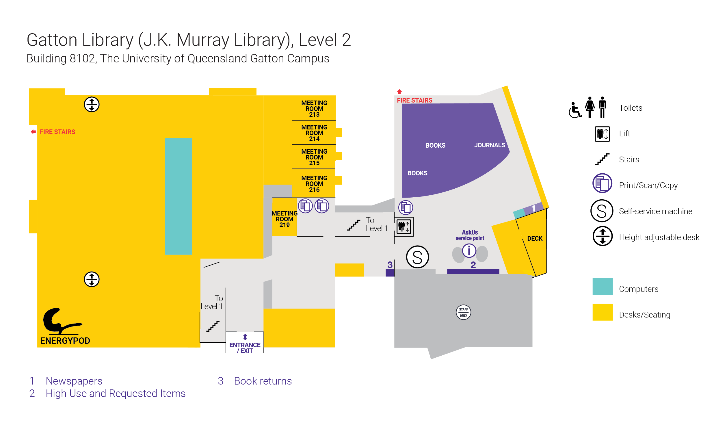 Level 2 floor plan, Gatton Library.