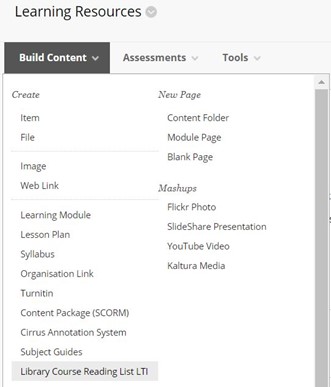 Screenshot of Build Content option