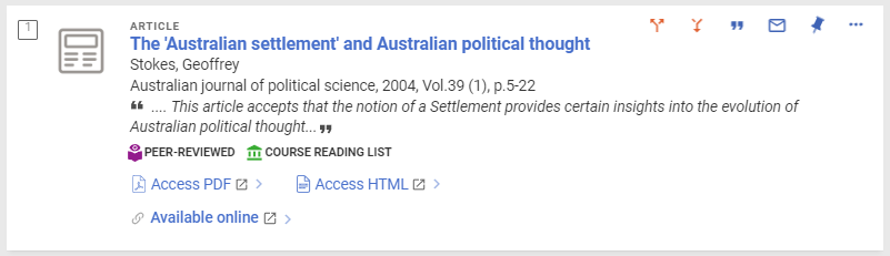 Example of a Course Reading List icon in Library Search results