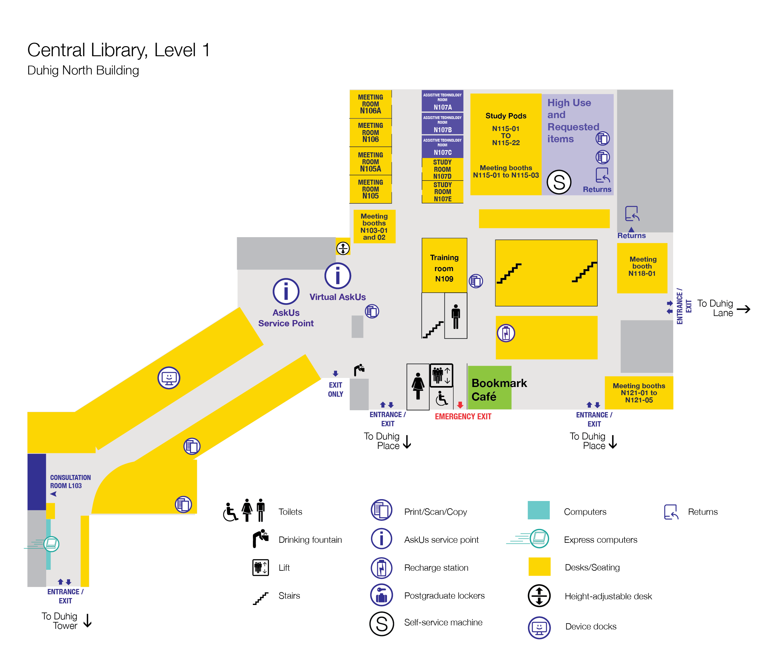 Level 1 Floor plan, Central Library. Click for a larger image.