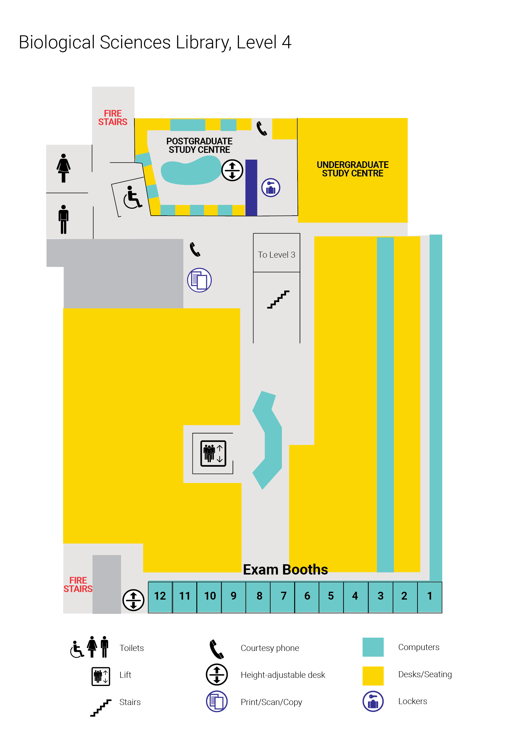 Level four floor plan, UQ Biological Sciences Library. Click for a larger image.