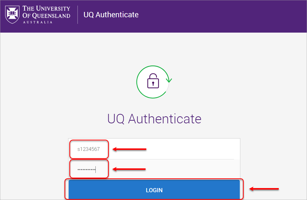 username, password and login button highlighted