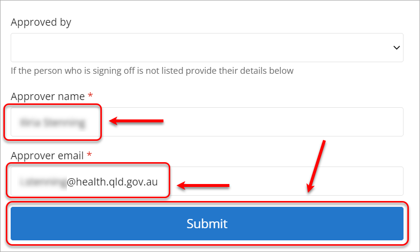 approver email and name textbox highlighted