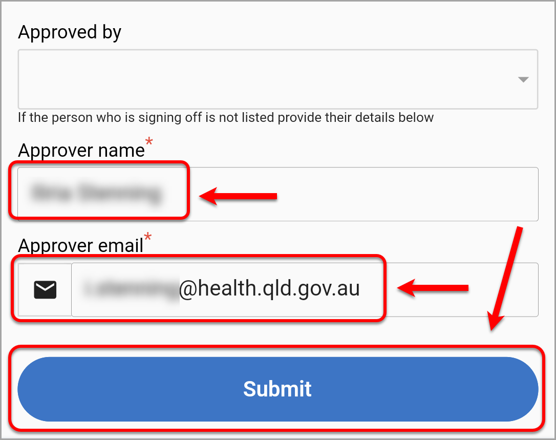 approver name and email highlighted