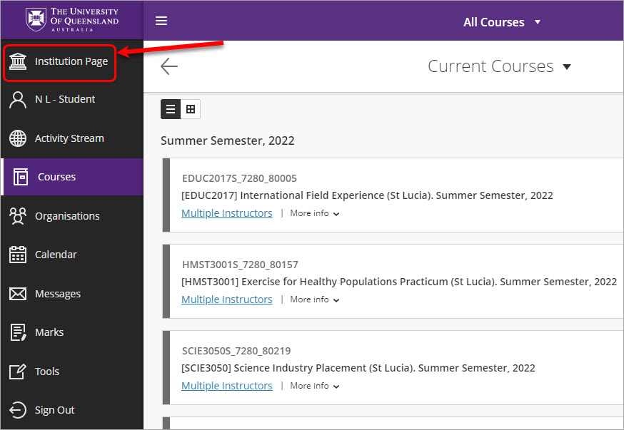 Institution page circled