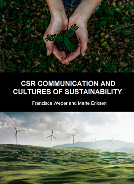CSR Communication and cultures of sustainability cover with hands holding plant and wind turbines images