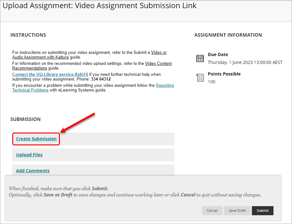 Create submission circled