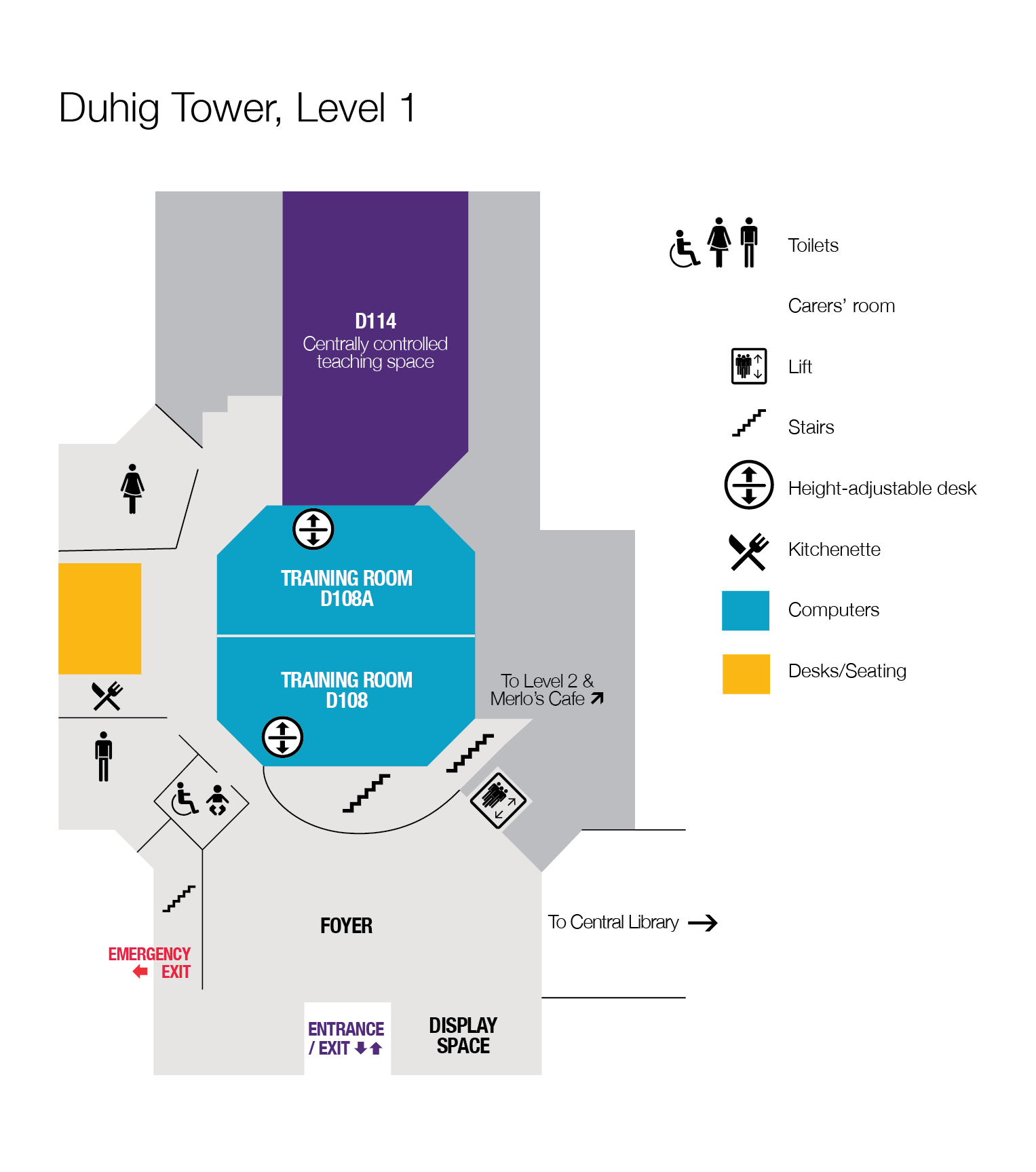 Floor plan Duhig Tower, level one. Click for a larger image.