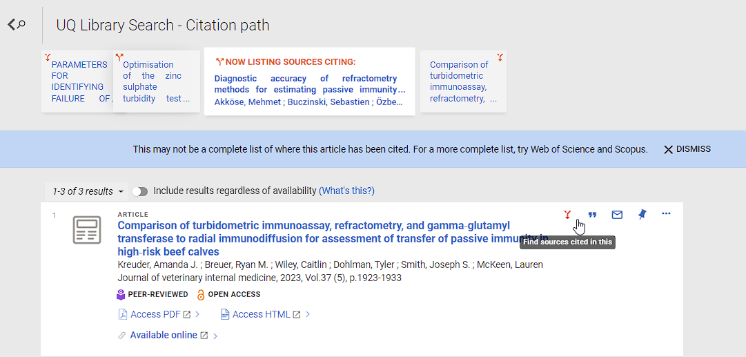 Example of a UQ Library Search Citation path