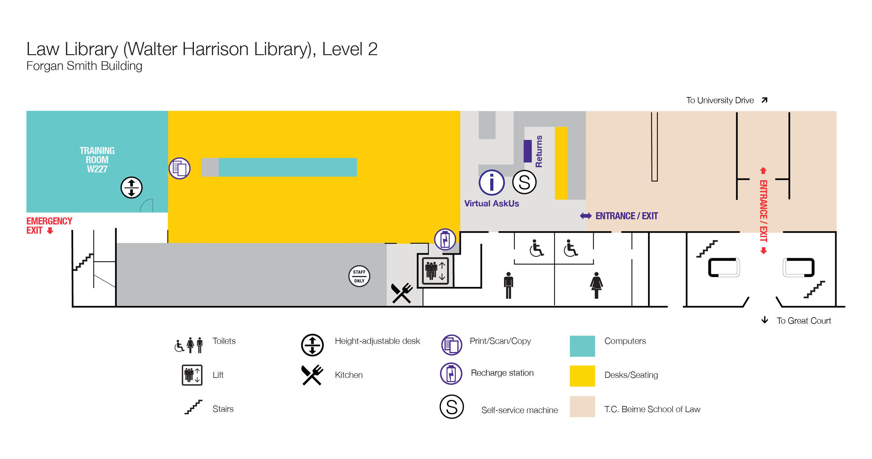 Walter Harrison Law Library, floor plan, level 2