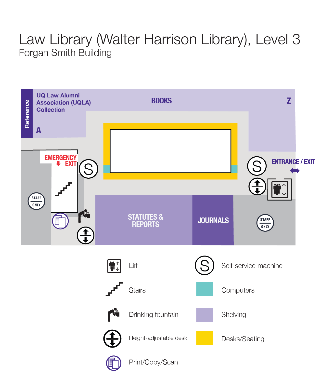 Walter Harrison Law Library, floor plan, level 3