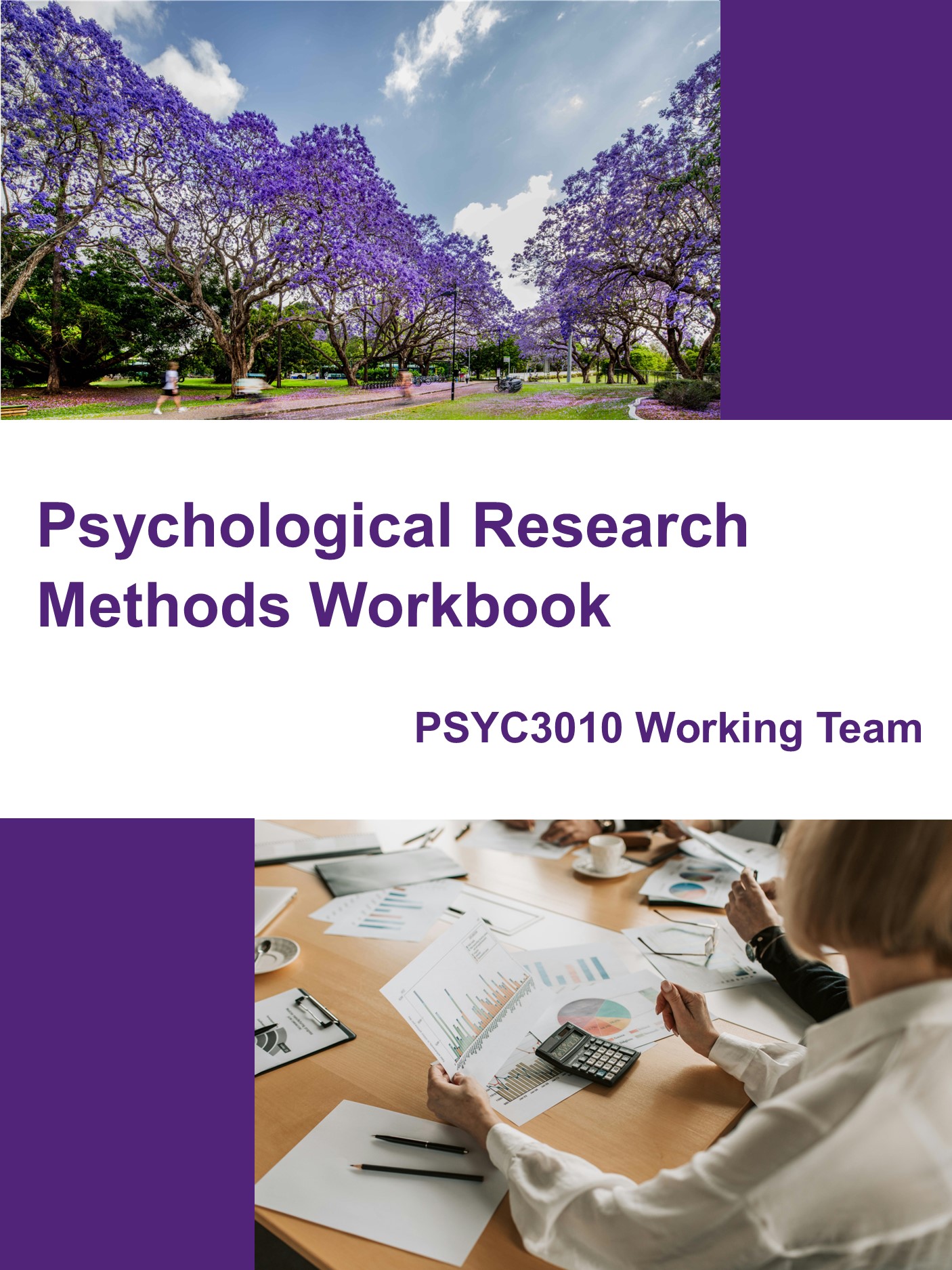 Psychological Research Methods Workbook cover. PSYC3010 Working Team