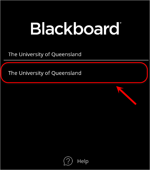 University of Queensland option in highlighted