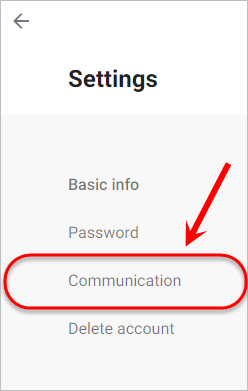 the communications button is highlighted
