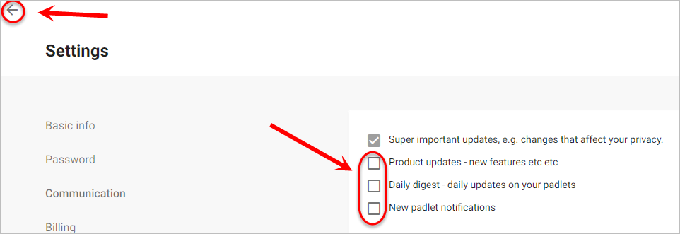 the back arrows and three checkboxes are highlighted