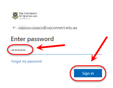 the password field and sign in button are highlighted