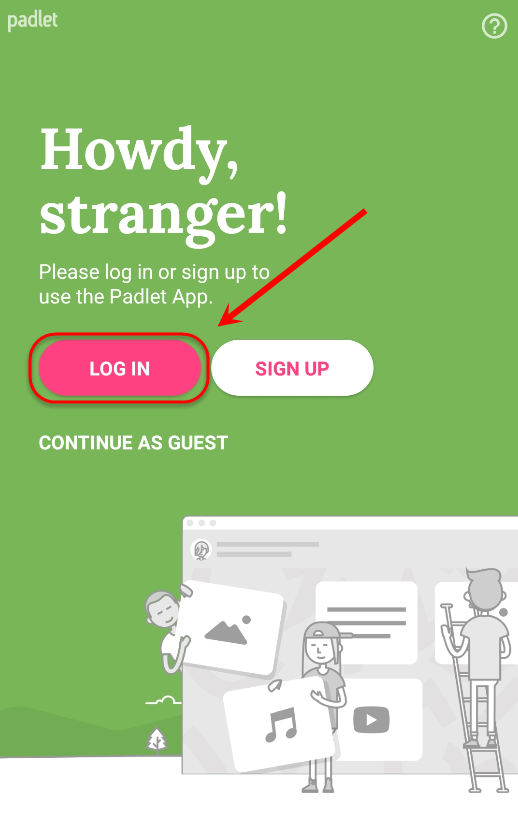 the log in button is highlighted