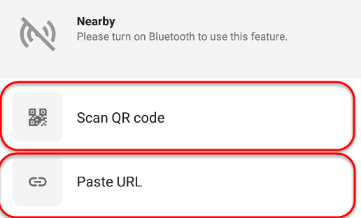 the scan QR code and paste URL buttons are shown