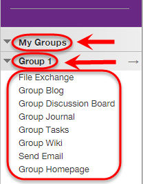 the my groups and group name is dropdown menus are highlighted