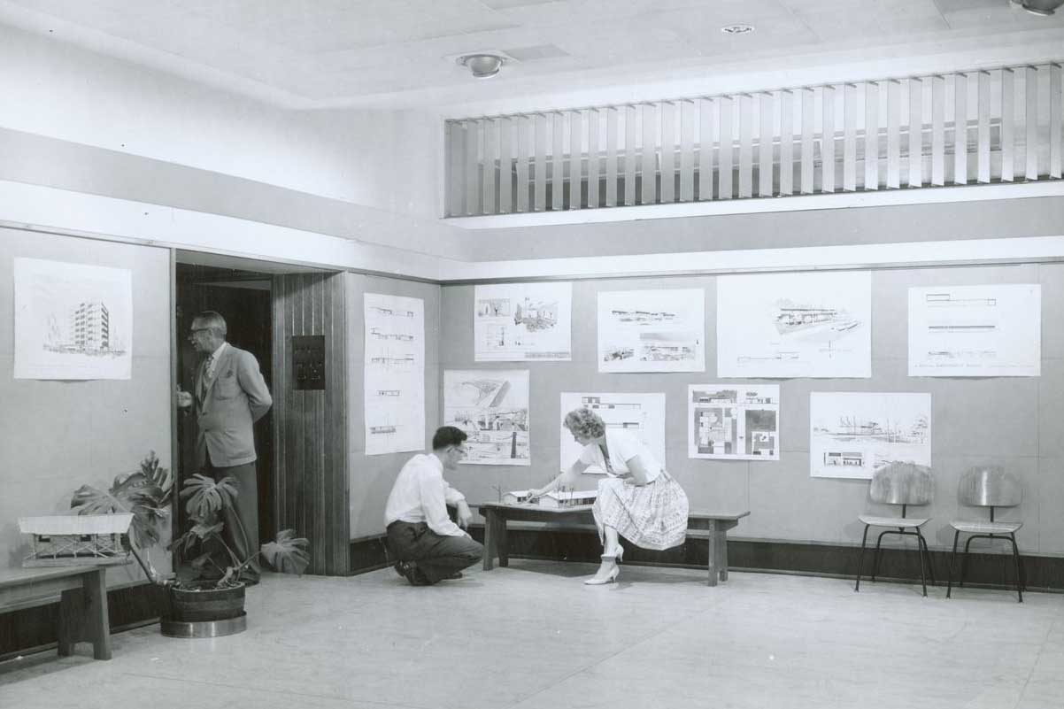 University of Queensland Department of Architecture critique room, 3rd floor, Forgan Smith tower, The University of Queensland, c1955 
