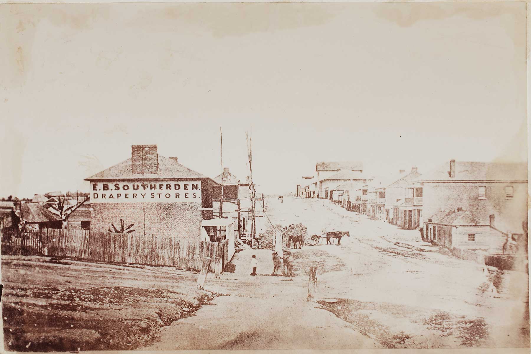 Brisbane in 1859 showing E.B. Southerden Drapery Stores, Queen Street, 1859