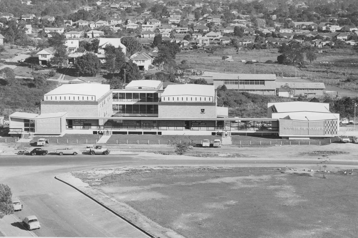 Veterinary Science School, (Seddon Buildings) with view of St Lucia in the background, University of Queensland, Brisbane, 1961
