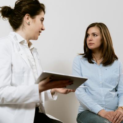 Two people having discussion