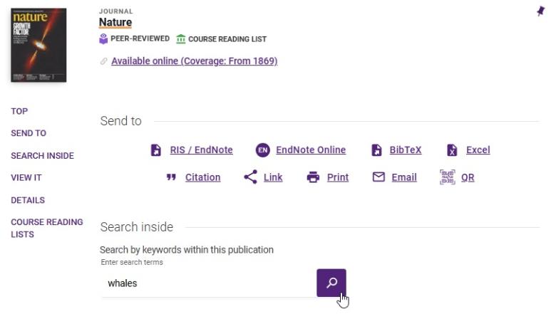 Nature Journal. Search inside section: search by keywords