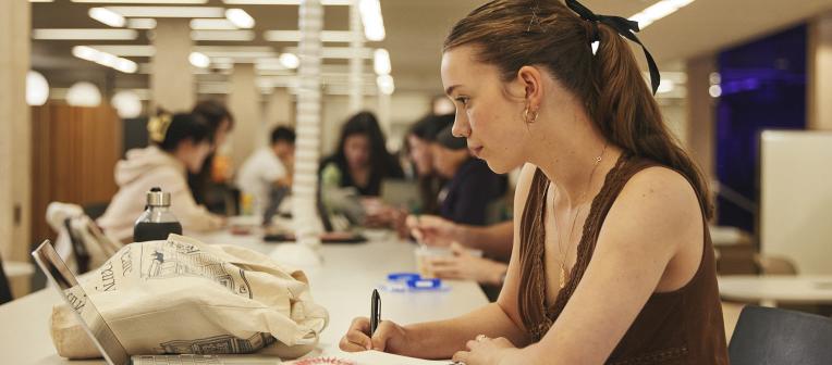 A student studying in Central Library.