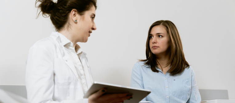 Two people having a discussion