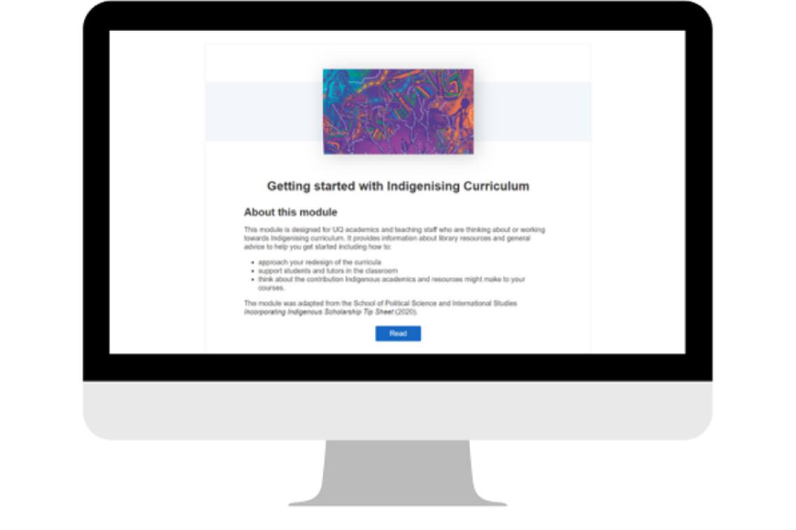 Start screen of Get started with Indigenising Curriculum module