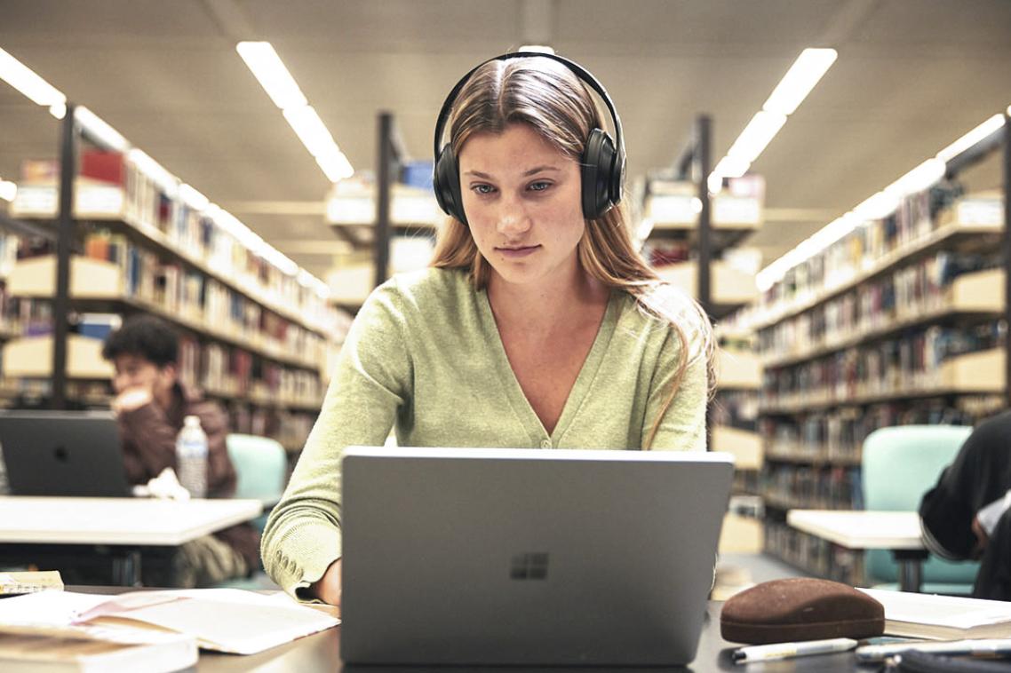 student with headphones